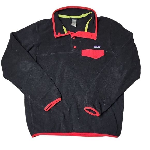 Patagonia synchilla t snap black red pull over quarter snap jacket - Picture 1 of 4